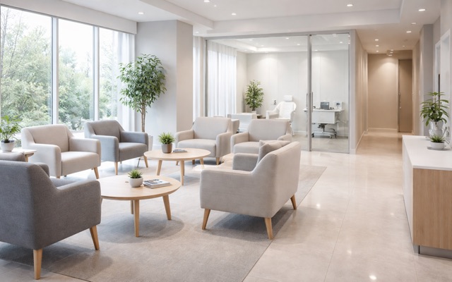 Medical office cleaning for a patient-facing waiting room and exam suite